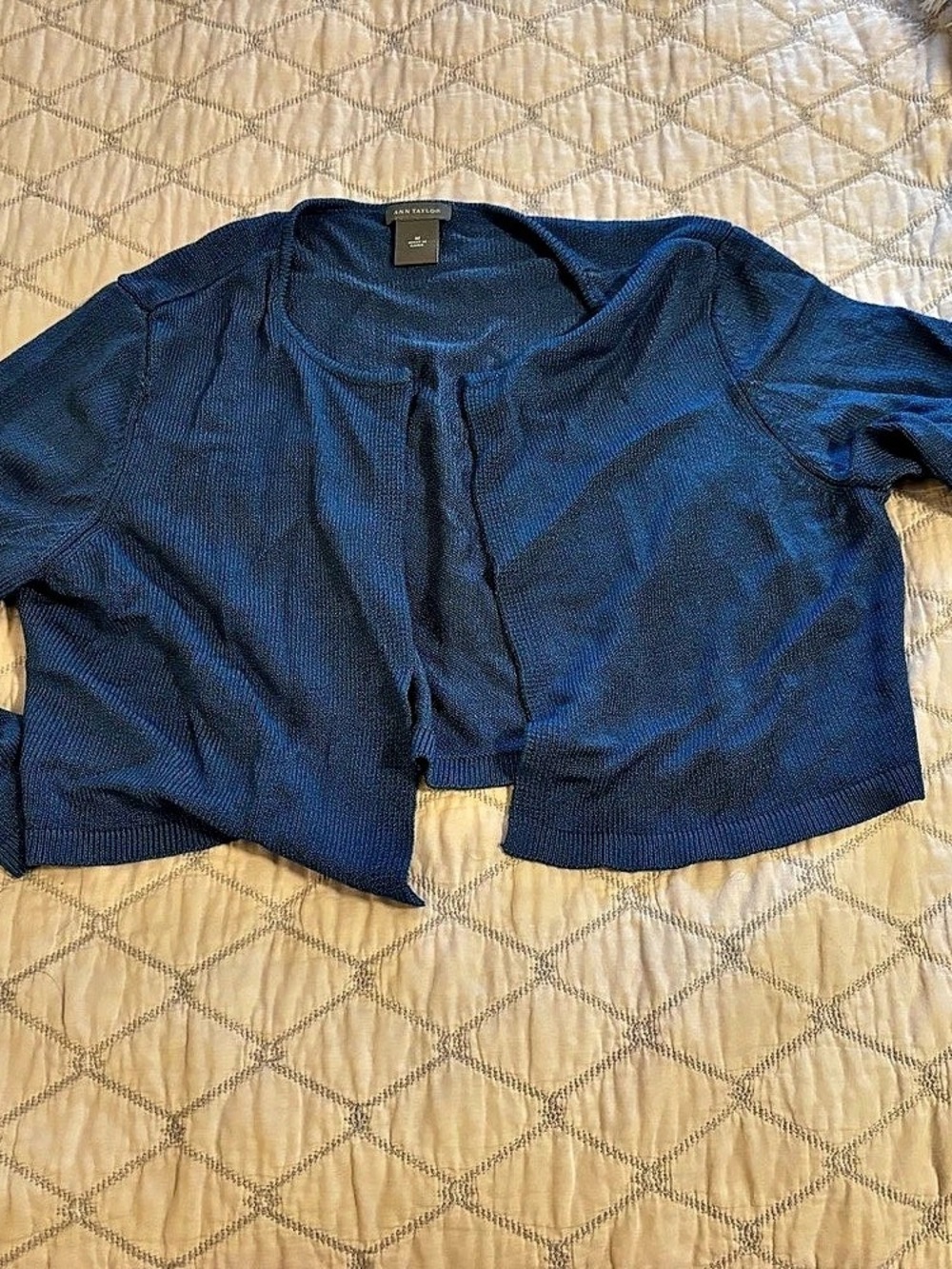 ANN TAYLOR Long Sleeve Cropped Sweater in Blue. Size Medium - Like New